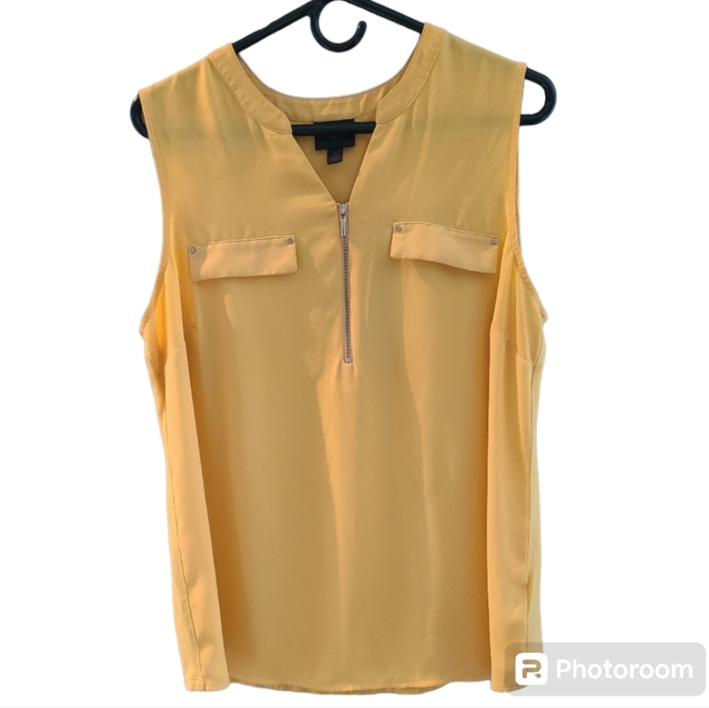 Sleeveless top JM collection bright‎ sunshine yellow front pocket women's large